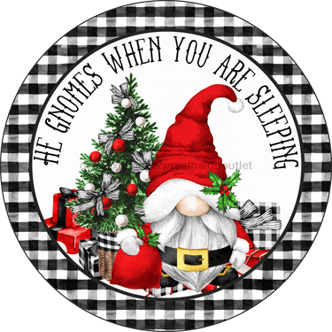 Wreath Sign, Gnome Sign, Gnome Christmas Sign, DECOE-2102, Sign For Wreath, Round Sign, DecoExchange - DecoExchange®